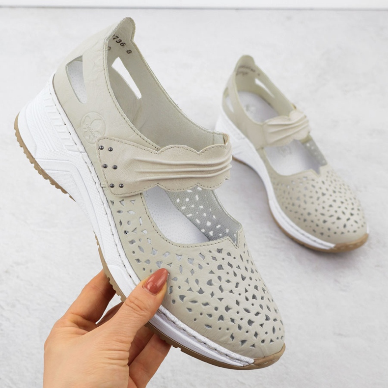 Beige Leder offene Schuhe Rieker N4382-60 1