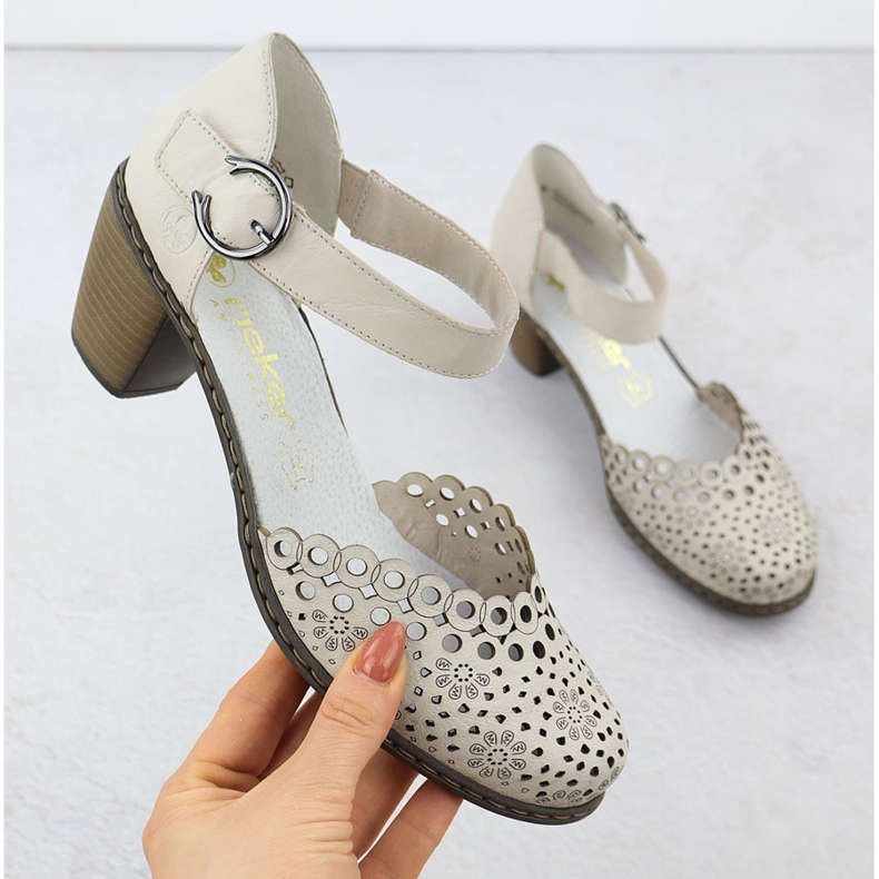 Damen-Ledersandalen für Frauen am Rieker 40902-60 Beige Post 1