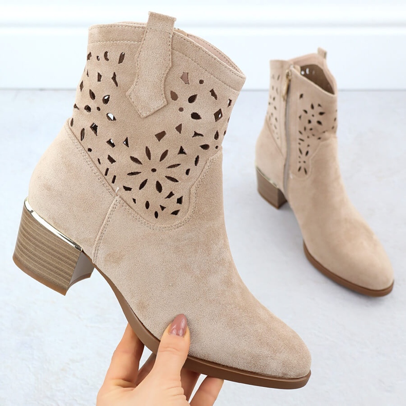 Frauen Openwork Boots Beige Beige Vinceza 58452 1