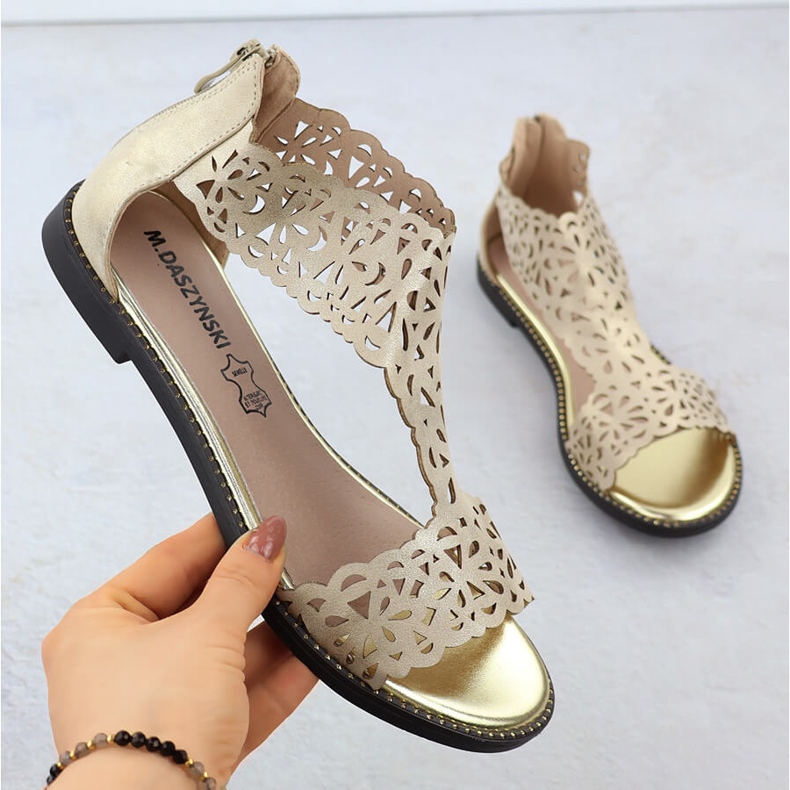 Frauen Sandalen Openwork Platinum Złote M. Daszyński MR24148-2 golden 1