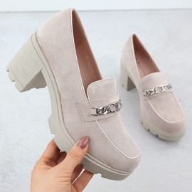 Frauenschuhe mit Wildleder -Beige Potocki SZ12629 mit einer Kette 1