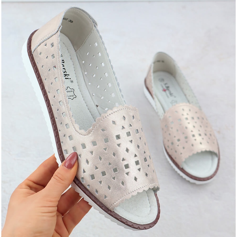 Damen Lederschuhe Open Tode Openwork Beige S.Barski LR51-922 1