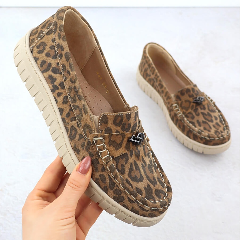 Ledermoccasins Frauen Leopard Leoparden Brown Helios 441 braun 1