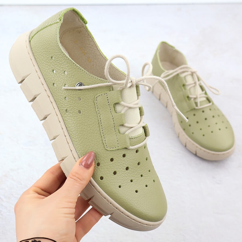 Frauen offene Lederschuhe Grüne Helios 434 1