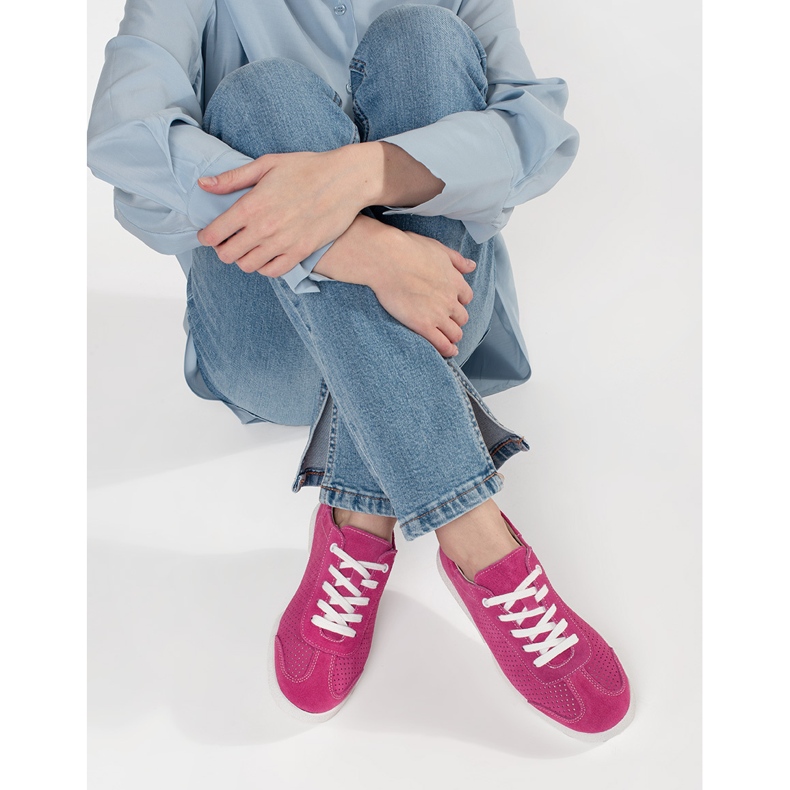 Goodin Pink Openwork -Turnschuhe aus natürliches Leder rosa 2