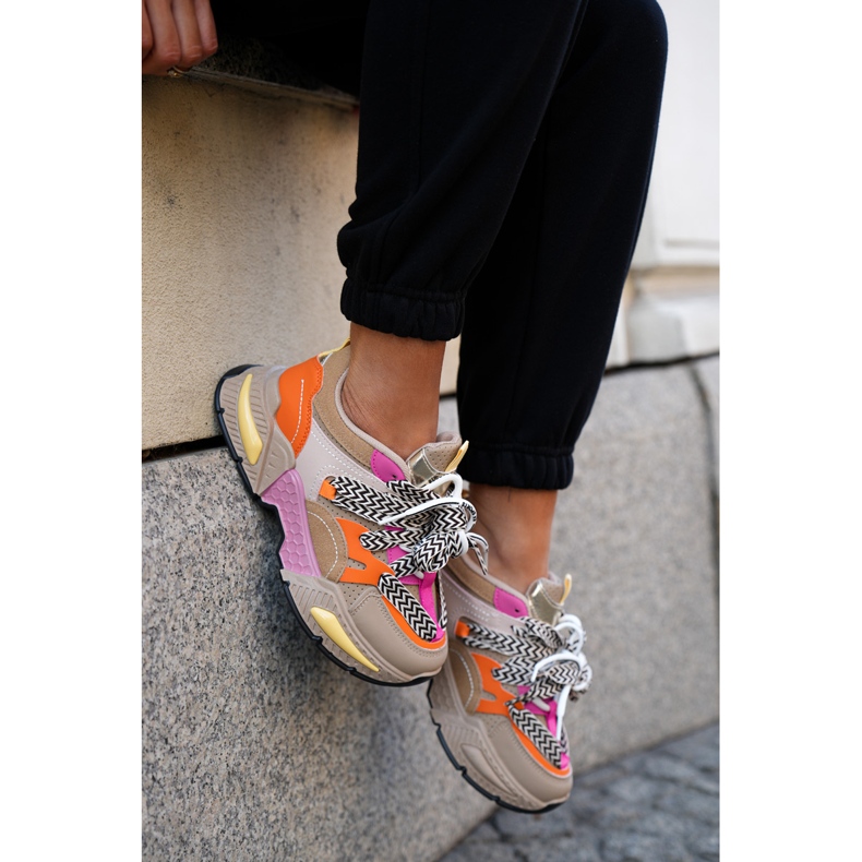 Sneakers Damen -Sportschuhe mit doppelter Schnürung Khaki beige 2