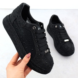 Frauenschuhe mit Zirkonen auf der Plattform Black Goe Nn2N4021 schwarz 1