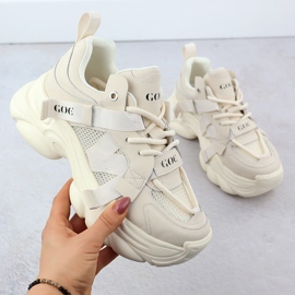 Leder -Turnschuhe auf einem dicken Sohle -Frauen -Beige Goe RR2N4051 1