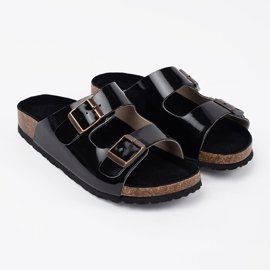 Goodin Schwarze Flip Flops auf einer flachen Sohle 1