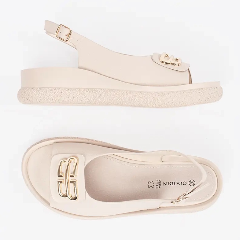 Goodin Beige flache Sandalen mit einer Verzierung 2