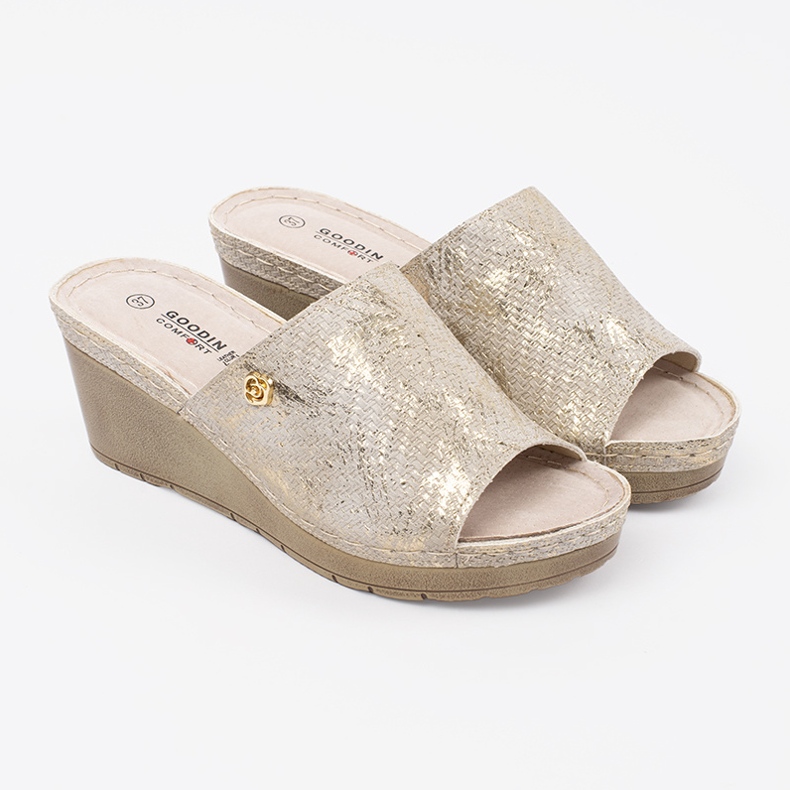 Goodin Damenflip -Flops für Taupe -Keile golden 1