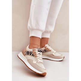 Frauen Sportschuhe auf der Plattform Zebra Beige 3