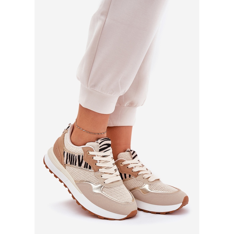 Frauen Sportschuhe auf der Plattform Zebra Beige 1