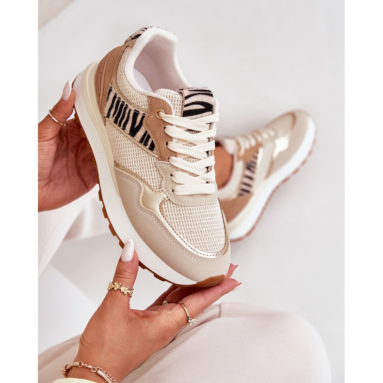 Frauen Sportschuhe auf der Plattform Zebra Beige 2