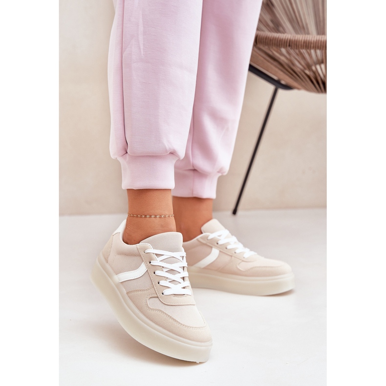 Niedrige Plateau-Sneaker für Damen, Beige 2