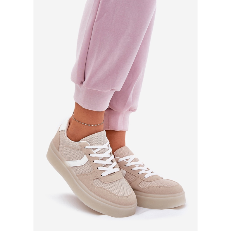 Niedrige Plateau-Sneaker für Damen, Beige 1