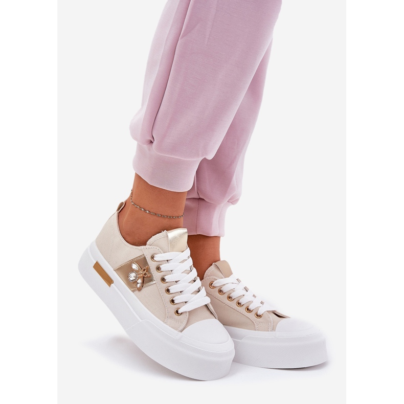 Frauen -Sneaker auf der Plattform mit dekorativem Detail Beige 1
