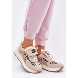 Frauen -Sneaker Sportschuhe auf der Plattform Leopard Beige 3