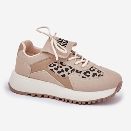Frauen -Sneaker Sportschuhe auf der Plattform Leopard Beige 5