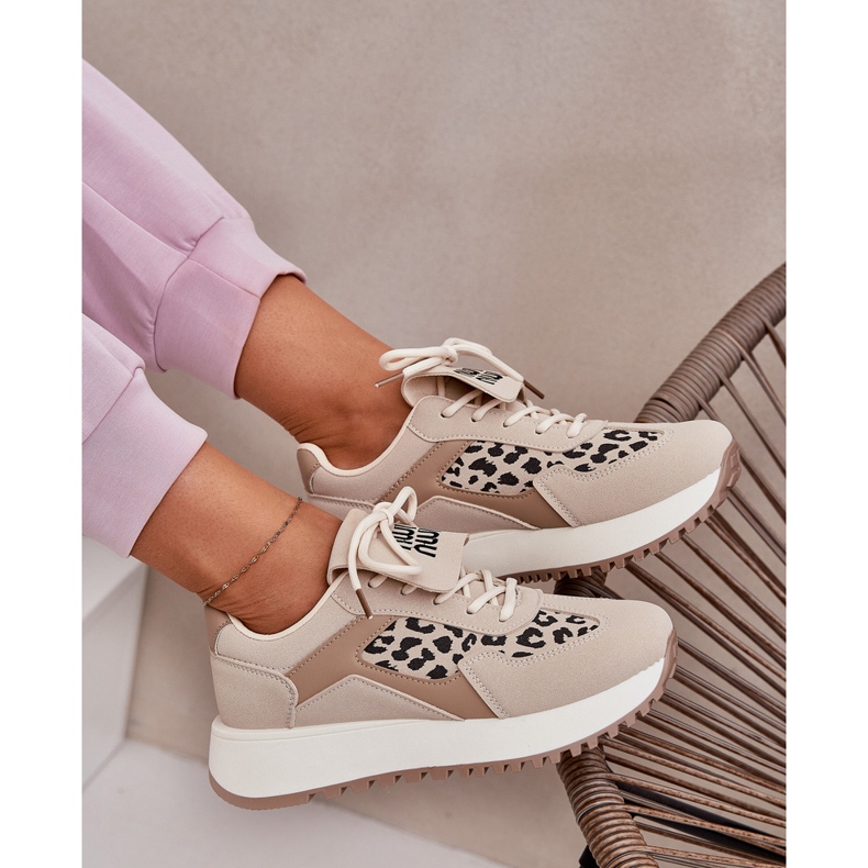 Frauen -Sneaker Sportschuhe auf der Plattform Leopard Beige 2