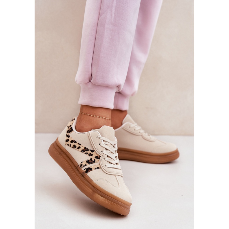 Frauen -Sneaker auf der Plattform Leopard Beige 2