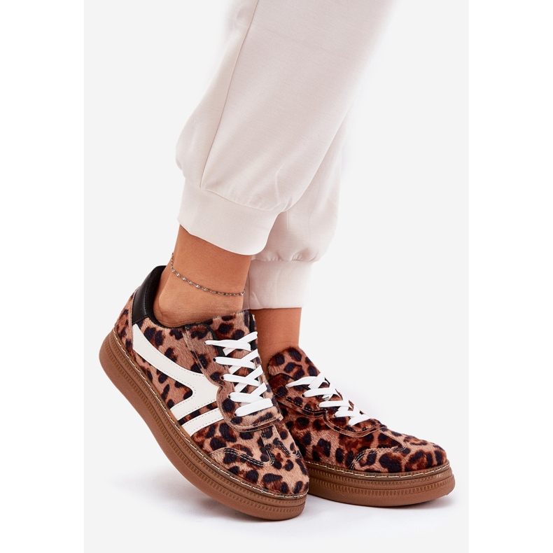 Frauen -Sneaker auf der Plattform Leopard Print Brown braun 1