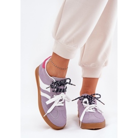 Niedrige Frauen -Turnschuhe mit doppelpurpurer Schnürung lila 2