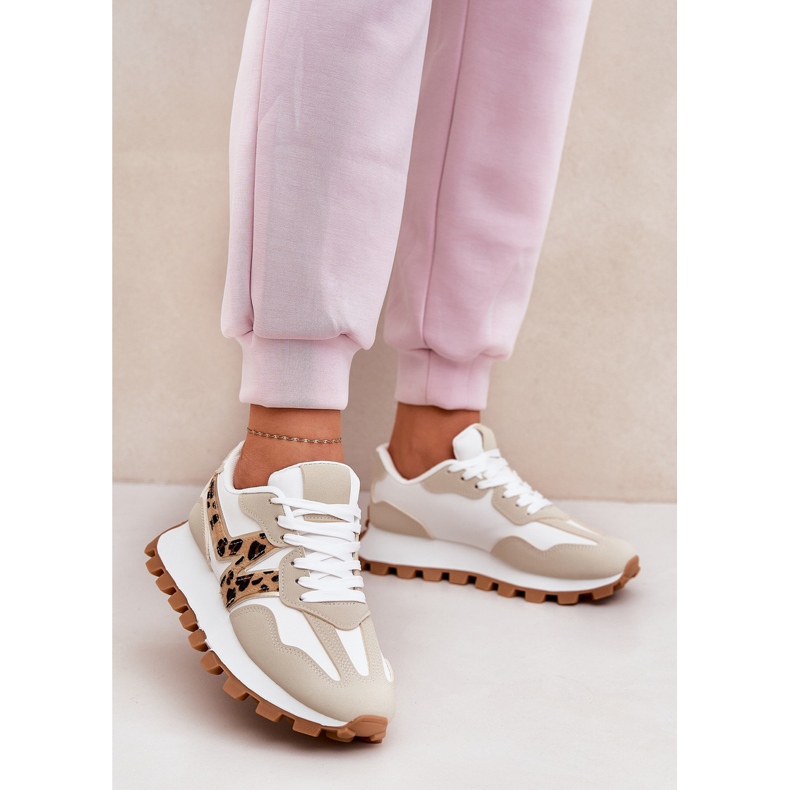 Turnschuhe Sportschuhe Frauen Beige Leopard Druck 2