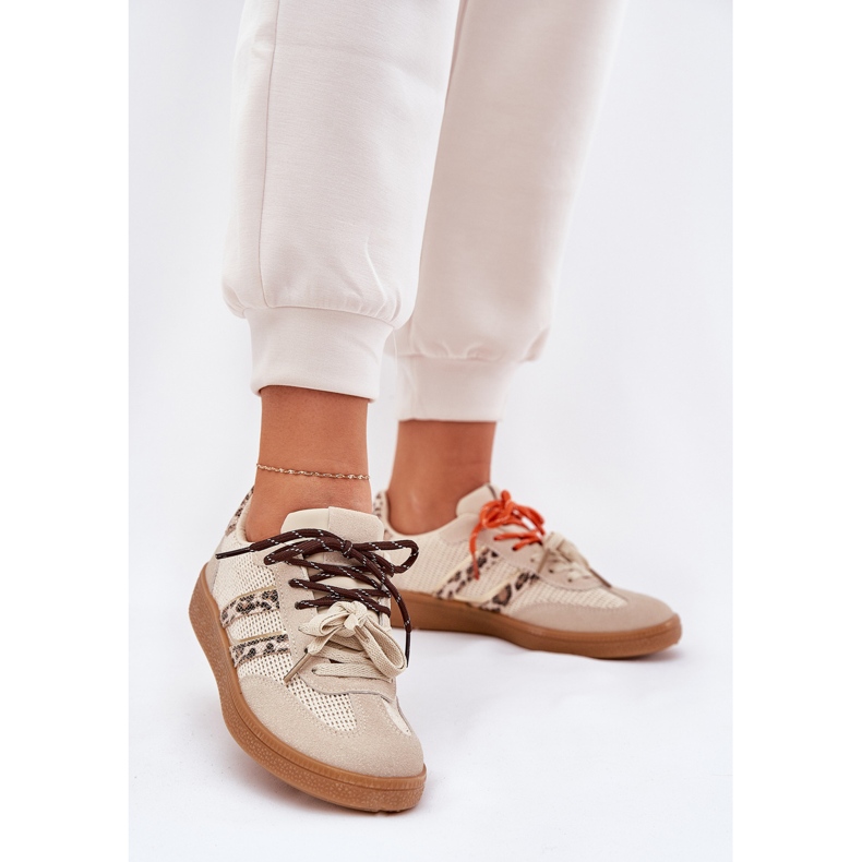 Frauen -Sneaker mit Doppelschnüre Beige Ollabes Leopard Print 2