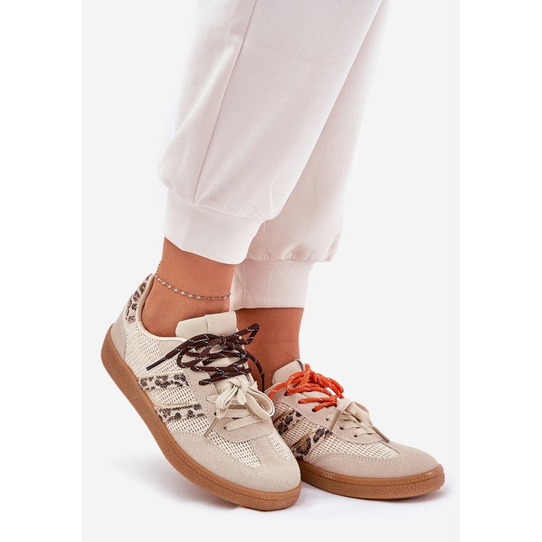 Frauen -Sneaker mit Doppelschnüre Beige Ollabes Leopard Print 1
