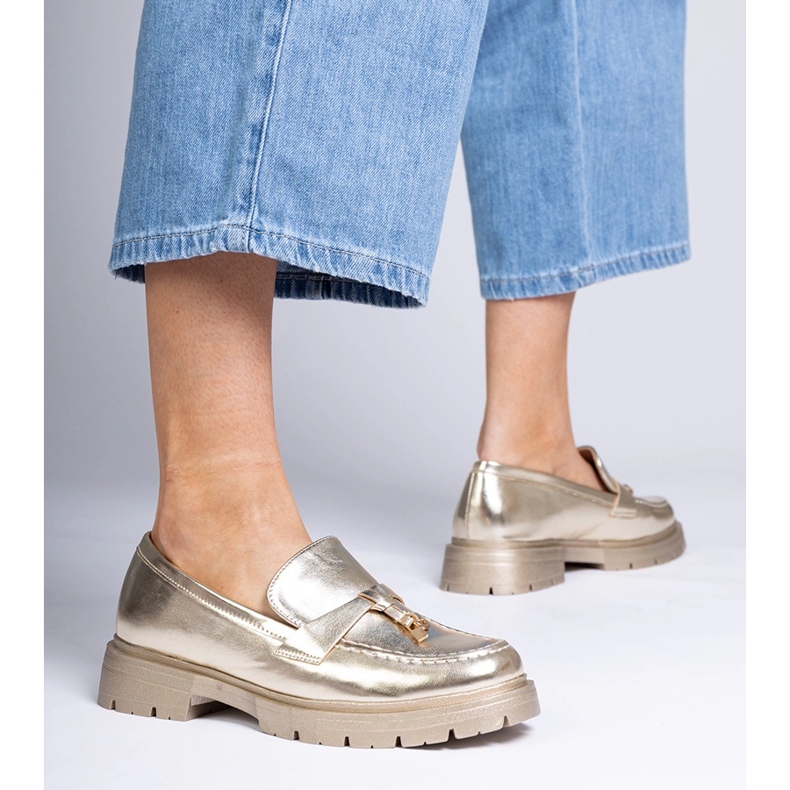 Golden elegante Slipper mit Öko -Leder mit Dekoration 1