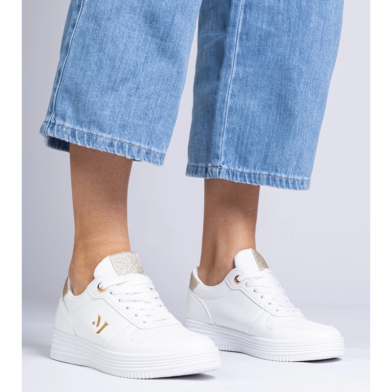 Weiße Turnschuhe der Frauen mit goldenem Glitzer 2