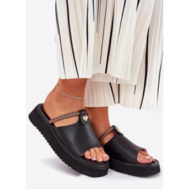 S.Barski Damen-Leder-Hausschuhe auf der Plattform mit einem dekorativen Gürtel D &amp; A MK51-475 Schwarz 1