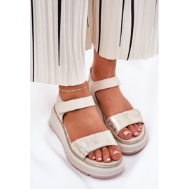 S.Barski Ledersandalen Frauenplattform und Klettverkleidung S. Barski LR51-543 Gold golden 5