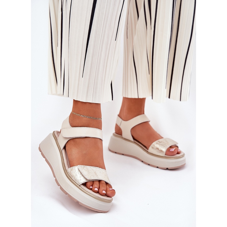 S.Barski Ledersandalen Frauenplattform und Klettverkleidung S. Barski LR51-543 Gold golden 2