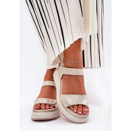 S.Barski Ledersandalen Frauenplattform und Klettverkleidung S. Barski LR51-543 Gold golden 3