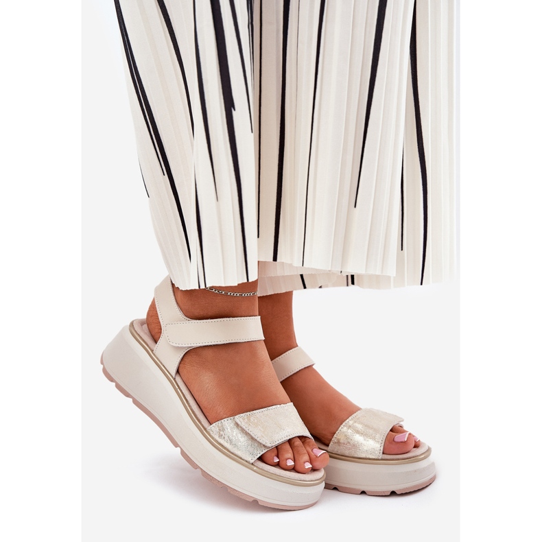 S.Barski Ledersandalen Frauenplattform und Klettverkleidung S. Barski LR51-543 Gold golden 1