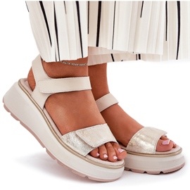 S.Barski Ledersandalen Frauenplattform und Klettverkleidung S. Barski LR51-543 Gold golden 8