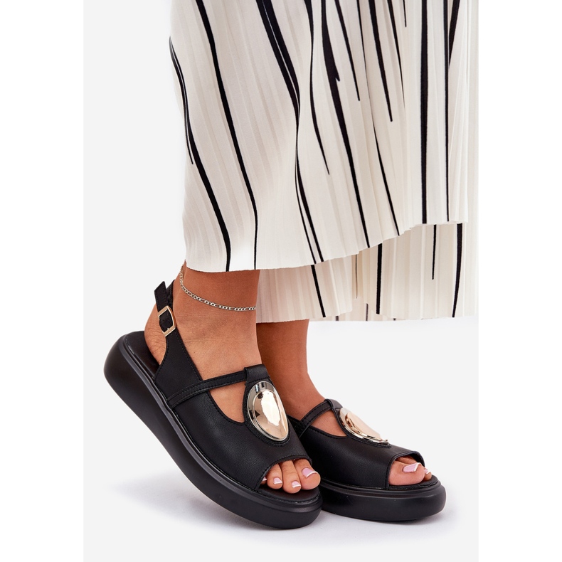 Leder elegante Frauen Sandalen S.Barski GR51-603 Schwarz 1