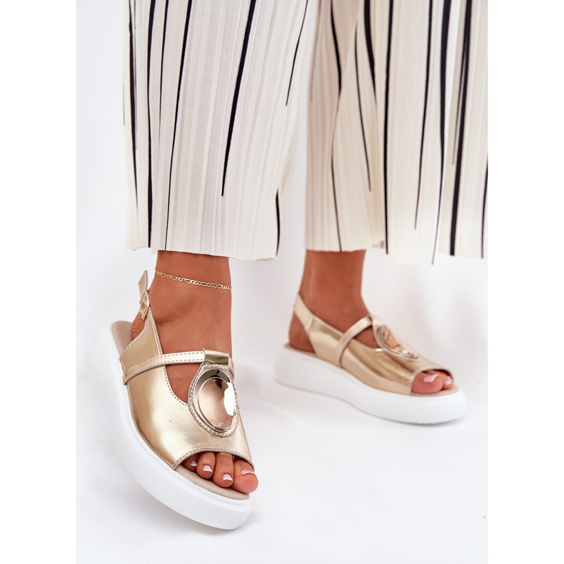 Leder elegante Frauen Sandalen S.Barski GR51-603 Zlotys golden 2