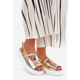 Leder elegante Frauen Sandalen S.Barski GR51-603 Zlotys golden 1