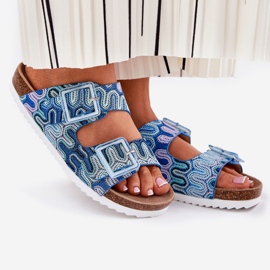 S.Barski Damenflip Flops mit Schnallen und Glitzer S. Barski RB51-006 Blau 1