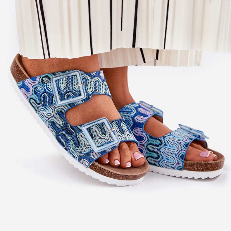 S.Barski Damenflip Flops mit Schnallen und Glitzer S. Barski RB51-006 Blau 1