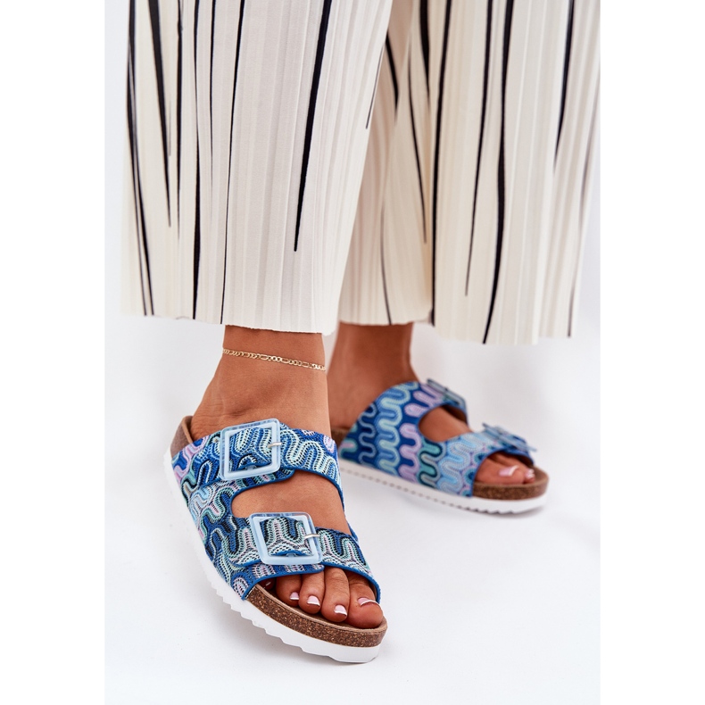 S.Barski Damenflip Flops mit Schnallen und Glitzer S. Barski RB51-006 Blau 2