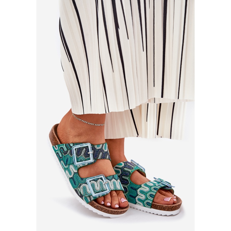 Damenflip Flops mit Schnallen und Glitzer S.Barski RB51-006 Grün 1