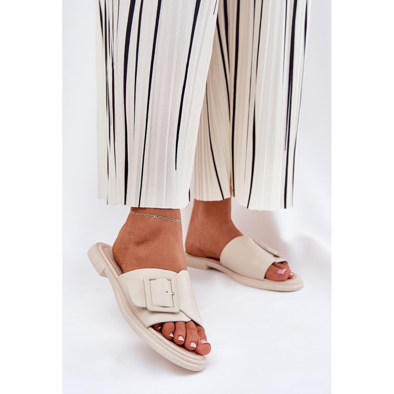 S.Barski Frauen Lederflip Flops mit einer D &amp; A SJ2302-01 Beige Schnalle 2