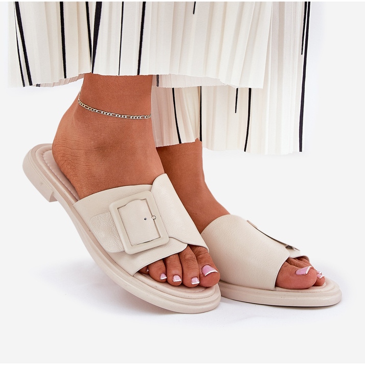 S.Barski Frauen Lederflip Flops mit einer D &amp; A SJ2302-01 Beige Schnalle 1