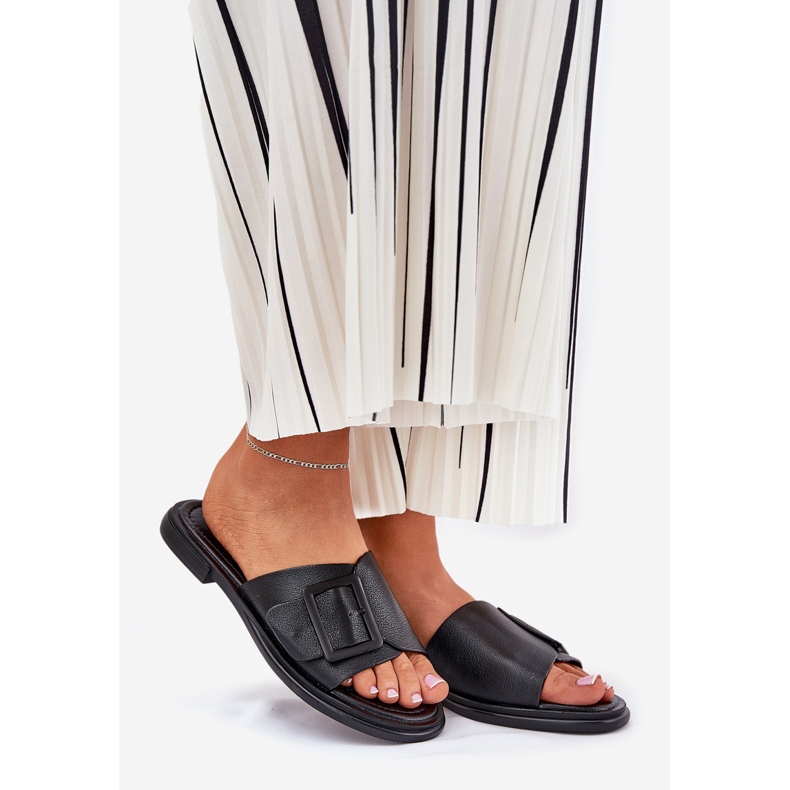 S.Barski Damenlederflip Flops mit D &amp; A SJ2302-01 Schwarze Schnalle 1