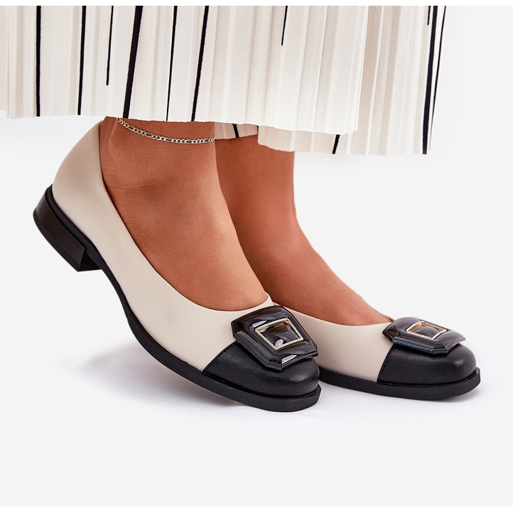 S.Barski Leder-Ballerinas mit Dekoration D &amp; A MK51-059 Beige 2