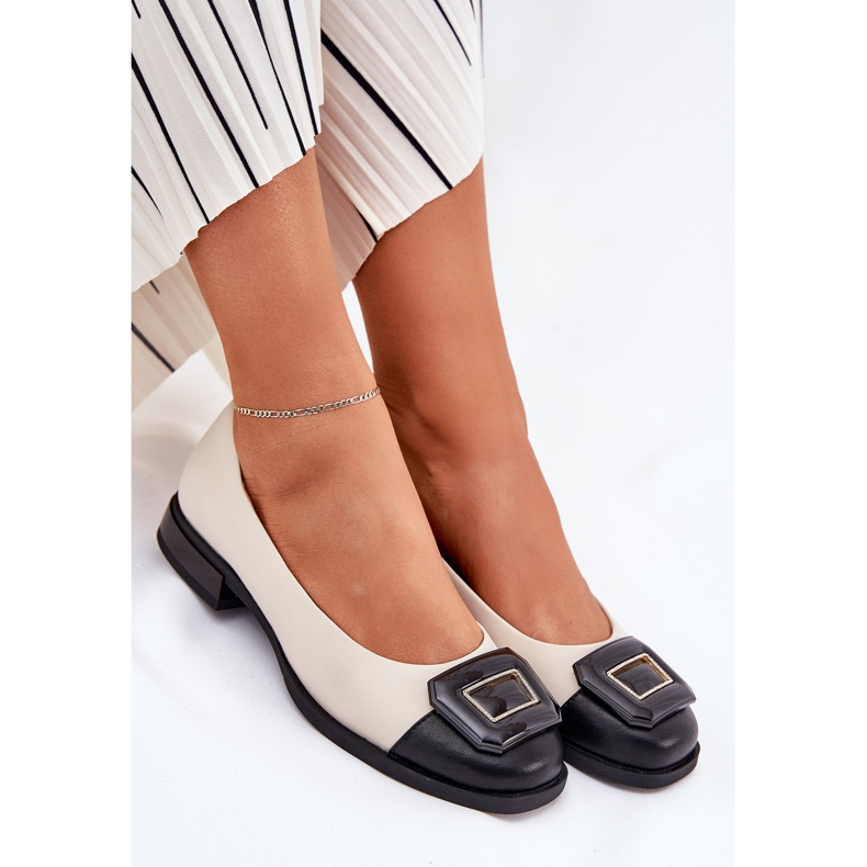 S.Barski Leder-Ballerinas mit Dekoration D &amp; A MK51-059 Beige 1